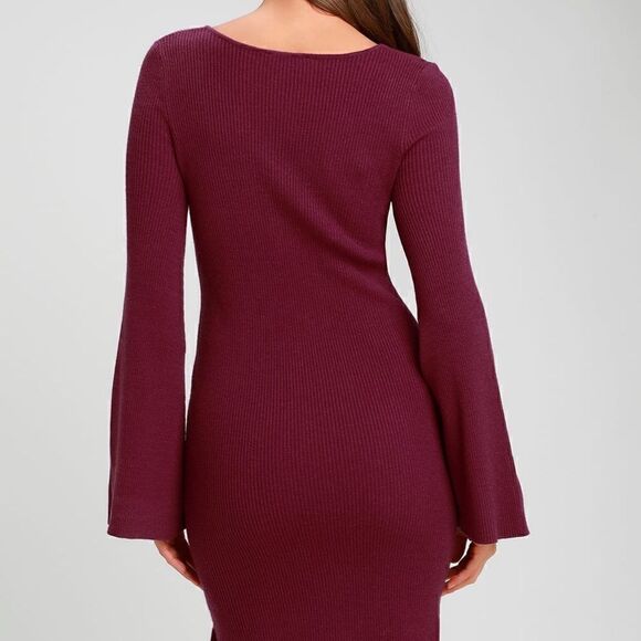 Lulus Jourdaine Berry Red Bell Sleeve Sweater Dress || SZ XS - Picture 4 of 13